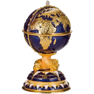 Fabergé-Stil Ei / Schmuckkästchen Globus mit Schiff 14,5 cm blau