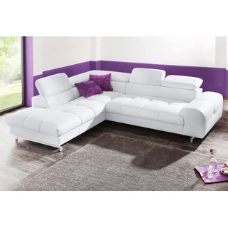 Ecksofa COTTA "Chef" Sofas Gr. B/H/T: 262 cm x 72 cm x 105 cm, Kunstleder SOFTLUX, Ottomane links, ohne Bettfunktion-mit Kopfteilverstellung, weiß (altweiß) Sofas Couches Ecksofa, wahlweise mit Bettfunktion, Bodenfreiheit 12,5 cm, L-Form