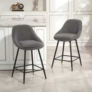 2 Barhocker Aus Polyester In Grau, 360° Drehbar, Mit Armlehnen, Sitzhöhe 65 Cm