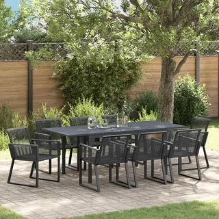 KKHOMEI Gartenmöbel Set 8 Stühle mit Ausziehbarer Tisch Garten Essgruppe 8 Personen Garten Sitzgruppe Terrassenmöbel Außen Sitzgruppe Outdoor 8 Personen Schwarz und Anthrazit