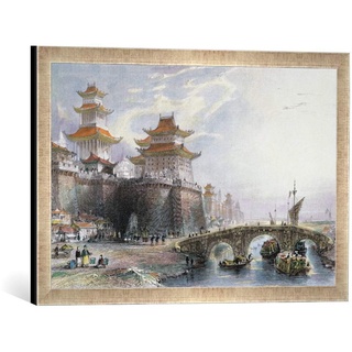 Gerahmtes Bild von Thomas nach Allom Western Gate of Peking, c.1850, Kunstdruck im hochwertigen handgefertigten Bilder-Rahmen, 60x40 cm, Silber Raya
