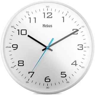 MEBUS moderne Quarz-Wanduhr 30 cm 16248 weiß