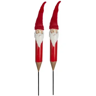 Wohnando Dekofigur Weihnachtsmann Gartenstecker 2er Set aus Metall, robust, für draußen rot