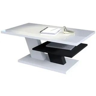 designimpex Couchtisch, Weiß Hochglanz, Schwarz, Holzwerkstoff, 110x45x60 cm, Wohnzimmer, Wohnzimmertische, Couchtische