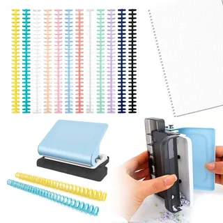 10-Loch Bindemaschine Blau, Manuelles Bindegerät für Ringbindung, inkl. 12 Mehrfarbige Binderinge (12mm), Locher A4/B5/A5 für Loseblatt Planer, Notizbücher, Spiralbindung Selber Machen