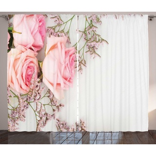 Gardine Schlafzimmer Kräuselband Vorhang mit Schlaufen und Haken, Abakuhaus, Vintage Rose Close up Foto Blumen weiß 280 cm x 225 cm