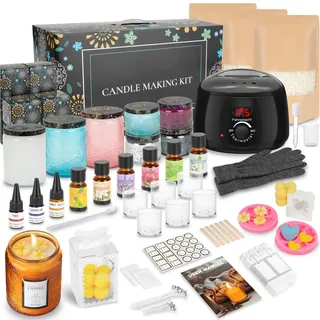 TECHMUR Kerzen Selber Machen Set, Komplette DIY Kerzen Set mit Elektrischer Wachsschmelzer, 1200g Natürliches Sojawachs, ätherischem öl, Kerzenfarbe, Gläsern, Aufklebern (Schwarz)