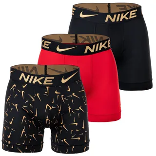 NIKE Herren Boxer Shorts, 3er Pack - Boxer Briefs, Dri-Fit Micro, Logobund Gold/Rot/Schwarz M