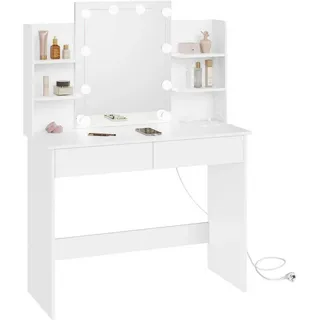 Woltu Schminktisch, Weiß, Holzwerkstoff, Glas, 4 Fächer, 2 Schubladen, Rechteckig,Rechteckig, Wange, 90x135x40 cm, Schlafzimmer, Schminktische
