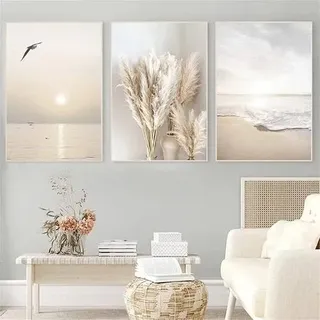 3er Poster Set Wohnzimmer Sonnenuntergang Strand Bilder Deko 40 x 50