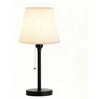 OOWDMPE Vintage E27 Tischlampe mit Kabel Retro Schwarz Tischleuchte Stoff Lampenschirm Kleine Nachttischleuchte mit Zugschalter Minimalistische Deko für Wohnzimmer Schlafzimmer Büro(mit Leuchtmittel)