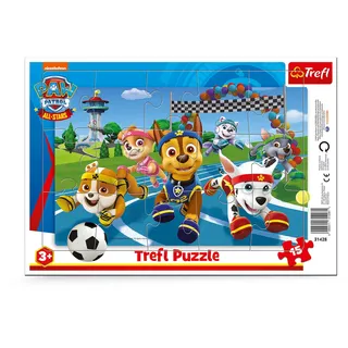 Trefl - Rahmenpuzzles 15 Teile, Hilfsbereite Hündchen, Paw Patrol, 3+ | Puzzle für Kleinkinder, 15 große Teile, Rahmen und stabile Unterlage, Puzzle mit Märchenfiguren, hohe Qualität