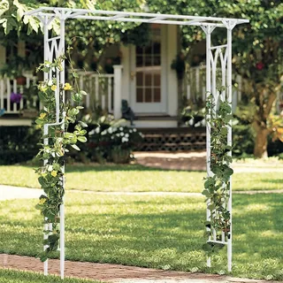 WISFOR Rosenbogen Torbogen Metall Rankbogen Gartenbogen Hochzeitsbogen Garten Dekoration, 206 x 41 x 208 cm - Weiß