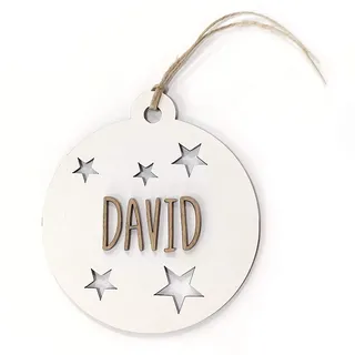 Personalisierte Weihnachtsdeko mit Name. 100% Holz aus nachhaltiger Forstwirtschaft. Personalisiertes Geschenk. Inklusive Schnur zum Aufhängen. Mengenrabatt. 3 Personalisierte Weihnachtsdeko Artikel