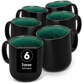 vancasso Kaffeetassen set 6er, PLAYA Tassen Set Steingut Grün, 460ml Kaffeebecher mit Henkel - Perfekt für Kaffee, Tee & mehr