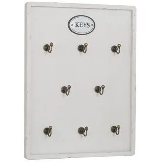 Moritz Schlüsselbrett 27x36cm Keys 8 Haken mit Rahmen weiß, Schlüsselkasten Vintage Schlüsselbox Schlüsselleiste Schlüsselhaken beige|weiß