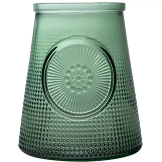 Fuchs Design PureCycle Valencia L – Große Dekovase & Windlicht – 100% Recyclingglas – Dunkelgrün – Glasvase Gemustert – Kerzenglas – 19 cm x 16 cm Ø