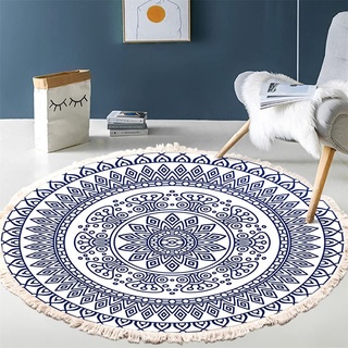 Tomifine Bohemian Teppich Rund Mandala Teppich Mandala Home Teppich Wohnzimmer Ethno Muster Modern Handgefertigt Baumwolle Polyester Teppich (60cm,Blau 1)