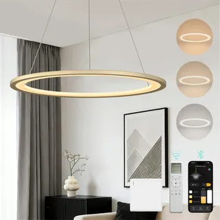 Mai & Mai Pendelleuchte Esstisch, 60cm LED Moderne Hängelampe, stufenlos dimmbar 3000K–6000K, höhenverstellbare Design 30W Esstischlampe mit Fernbedienung & Wandschalter, Luvina01, Gold
