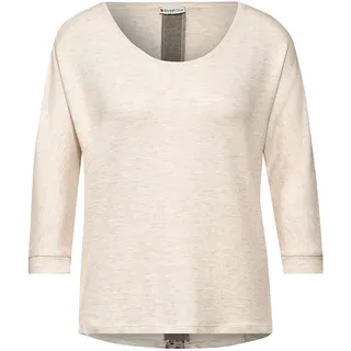 Street One Damen Shirt mit Leo-Details Savannah Sand Melange 40 Rundhalsausschnit, Flammgarn, 3/4-Arm, Oberteil