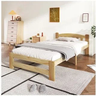 i@home Jugendbett Jugend- und Erwachsenenbett, Massivholzbett 90x200 cm (Bettgestell aus Holz mit Kopfteil und Lattenrost, solides Futonbett, vielseitiges), natur, ohne Matratze beige 96,00 cm x 205 cm x 55,00 cm