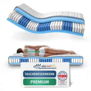 AM Qualitätsmatratzen Premium Taschenfederkernmatratze 140x200cm H1 24cm - Made in Germany & Oeko TEX Siegel - 7 Zonen Federkernmatratze 140x200 mit Lyocell Bezug - Ergonomische Matratze 140x200 H1