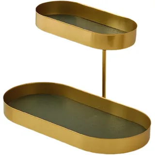 Folpus Badezimmer-Arbeitsplatten-Organizer, Hautpflege-Regal, 2 Ebenen, eleganter Parfüm-Präsentationsständer für den Schminktisch im Wohnzimmer zu Hause, Gold Und Grün Pad
