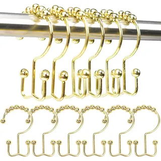 Duschvorhanghakenring, Rostfreier Metall-doppelrollen-gleithaken, Geeignet Für Duschvorhänge An Badezimmerstangen, 12er-set (gold, 12er-packung)