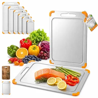 6-Größe Titan Schneidebrett Testsieger, Schneidebrett Ohne Plastik Edelstahl, Titanium Cutting Board SpüLmaschinenfest, Messerschonend, HitzebestäNdig & SpüLmaschinenfest (Edelstahl,L-25cm × 36cm)