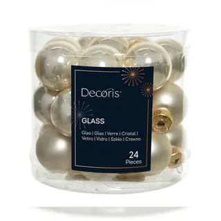 Christmas Decorations 24 Weihnachtskugeln 25mm Glas mini Christbaumkugeln Spiegelbeeren 3cm champagner
