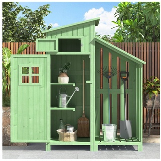 autolock Gartenhaus Gartenhaus(Grün,Holzhütte)Gartenschrank mit PVC-Dach, Geräteschuppen Geräteschrank mit Satteldach,124x46x174cm grün
