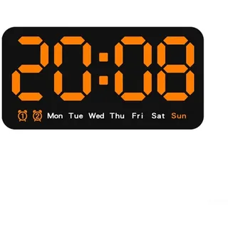 LED-Digitalwanduhr mit Nachtlicht, automatischer Dimmfunktion, 12/24-Stunden-Format, kleine, leise Wanduhr für Wohnzimmer, Schlafzimmer, Klassenzimmer, Landhaus(Orange)