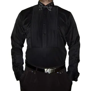 Herren Designer Smoking Hemd Slim Fit Kläppchenkragen Fliege Plissee Manschettenknöpfe S15 Langarm - 43