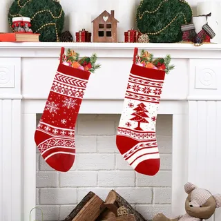 Weihnachtsstrümpfe Nikolausstrümpfe 2er,46cm Groß Gestrickt Weihnachtsstrumpf,Ni