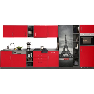 HELD MÖBEL Küchenzeile Paris, mit E-Geräten, Breite 400 cm rot