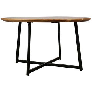 Runder Sofa Tisch aus Akazie Massivholz und Metall 80 cm Durchmesser