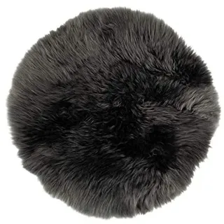 NaDeco Sitzkissen rund aus Lammfell anthrazit (Ø 34 cm) Lammfell Sitzauflage Fellauflage Fellkissen Stuhlkissen Schaffell Kissen Lambskin Pads