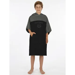 normani Teenager Frottee Badeponcho aus Bio-Baumwolle für Jungen und Mädchen - Strandponcho Surfer Poncho mit Umziehhilfe Schwarz OneSize