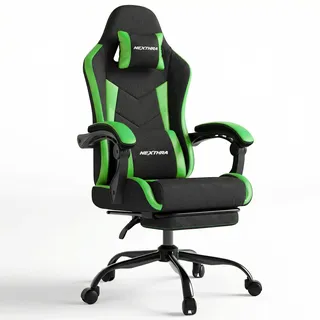 Nexthra Gaming Stuhl Ergonomisch mit Fußstütze, Gepolsterter Gamer Stuhl bis 180 kg, 150° Verstellbare Rückenlehne, Komfortabler Gamingstuhl Bürostuhl für Gaming und Büro, Grün