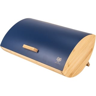 KARL HAUSMANN Brotkasten aus Bambus und Stahl-Deckel, Brotkorb für langanhaltende Frische, Geräumiger und moderner Brotbox (Blau)