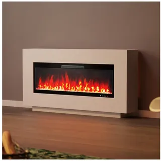 GLOW FIRE Elektrokamin Demeter 3D LED Kamin mit Heizung in weiß / grau / schwarz, Elektrischer Kamin mit 3D Feuer mit Heizung, 2 Dekorationen weiß