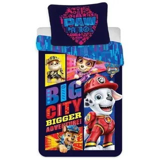 PAW PATROL Babybettwäsche PAW Patrol Baby Bettwäsche 100x135 Motiv "Big City - 2", 100% Baumwoll, mit versteckten Druckknöpfen verschlossen, 100% Baumwolle blau