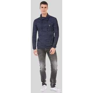 Cipo & Baxx "Pullover", Herren, Gr. S, blau (indigo, navyblau), 50% Baumwolle, 50% Polyacryl, meliert, regular fit, Pullover, mit Schalkragen