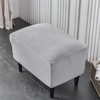 Highdi Ottomane Schonbezug Hockerbezug, Samt Hocker Husse für Fußhocker Rechteckig, Stretch Bezug Ottomane Abdeckung Überzug Hocker Protector Waschbar Hockerabdeckung (hellgrau,2 Stück)