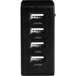 N WCHAU481ABK - USB-Ladegerät, 5 V, 4800 mA, schwarz, 4-Port