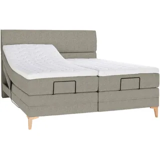 Voleo Boxspringbett, Greige, Holz, Eiche, massiv, H3, 7-Zonen, Höhe ca. 19 cm, 180x200 cm, Über- und Sondergrößen erhältlich, gepolstertes Kopfteil, Stoffauswahl, Topper geteilt, in verschiedenen Größen Matratze Härtegraden Matratzenauswahl, Topperauswahl, Kopfteilauswahl, geteilt, Schlafzimmer, Betten, Doppelbetten