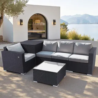 HOMAVO Gartenlounge Set 4-Personen, Inklusive Beistelltisch und Auflagenbox, mit Wasserdichte Schutzhülle, Für Garten, Balkon, Terrasse - Schwarz