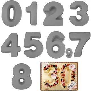 MytaYt 9 Stück VERDICKT Silikon Zahlen Kuchenformen 10 Zoll Silikon Zahlen Groß Geburtstag Kuchenform Anzahl Silikon Backform 25cm Zahlen Kuchenform Backform für Hochzeit Jubiläum Party