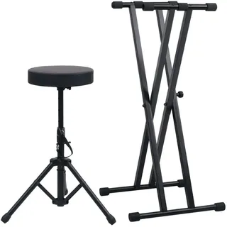 vidaXL Doppelstrebiger Keyboard-Ständer und Hocker Set Schwarz