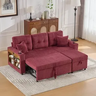 Cordo Schlafsofa mit Bettkasten, 3-Sitzer Schlafsessel mit Ausziehbett, Inkl. USB-C, LED-Beleuchtung, Getränkehaltern, Sofa für Gästezimmer & klein